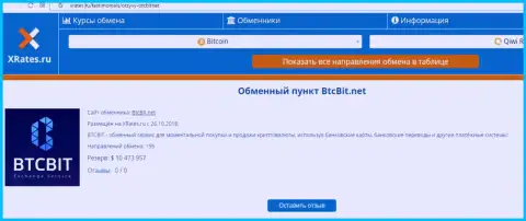 Инфа об обменном online-пункте BTCBit на сайте xrates ru