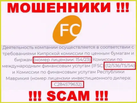 Предоставленная лицензия на сервисе FC-Ltd, не мешает им похищать вложенные денежные средства клиентов - это МОШЕННИКИ !!!