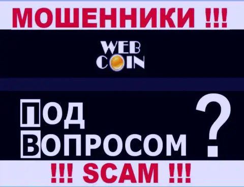 Никак привлечь к ответственности WebCoin законно не получится - нет информации относительно их юрисдикции