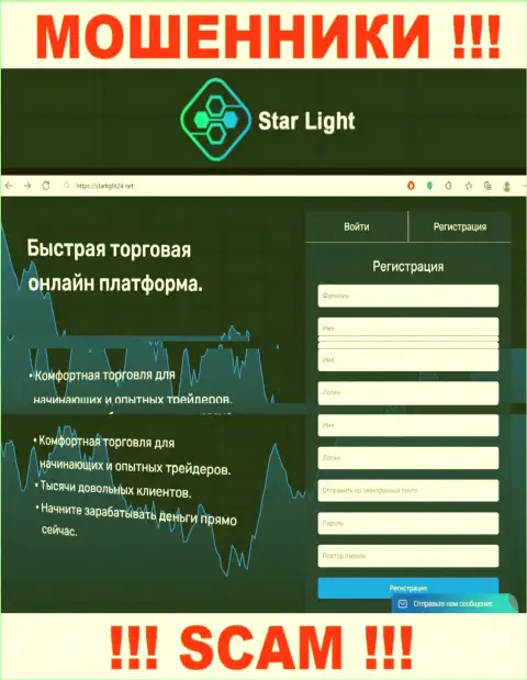На официальном сайте StarLight24 Net лохов раскручивают на вложение денежных средств