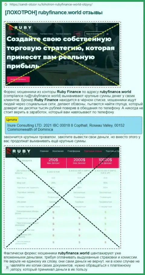 Лохотрон в Интернете !!! Обзорная статья об противозаконных деяниях internet мошенников RubyFinance