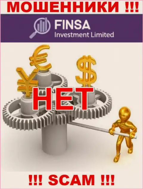 У компании FinsaInvestmentLimited Com не имеется регулятора, а следовательно ее неправомерные деяния некому пресекать