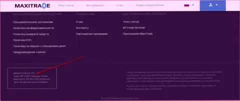 Адрес юридического лица Форекс дилингового центра MaxiTrade