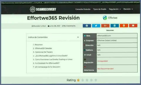 Обзор организации Effortwe365, зарекомендовавшей себя, как internet мошенника
