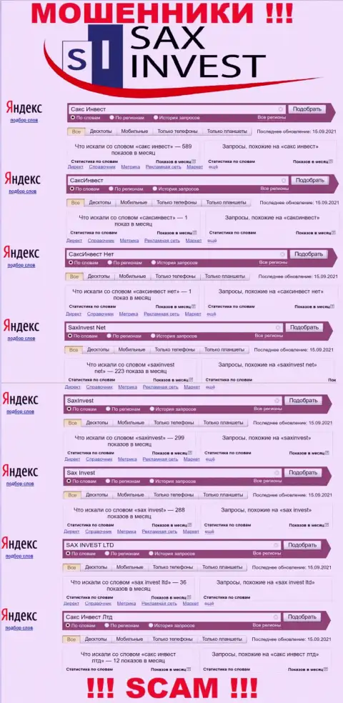 Анализ онлайн запросов по бренду SaxInvest Net