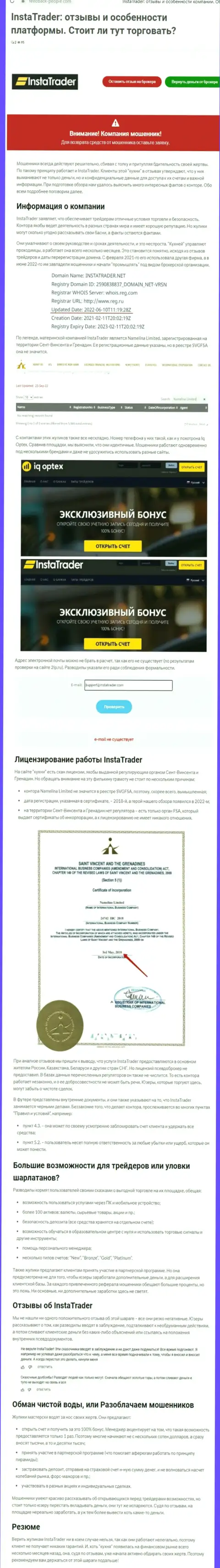 Обзорная статья, взятая на стороннем сайте с разоблачением Namelina Limited, как мошенника