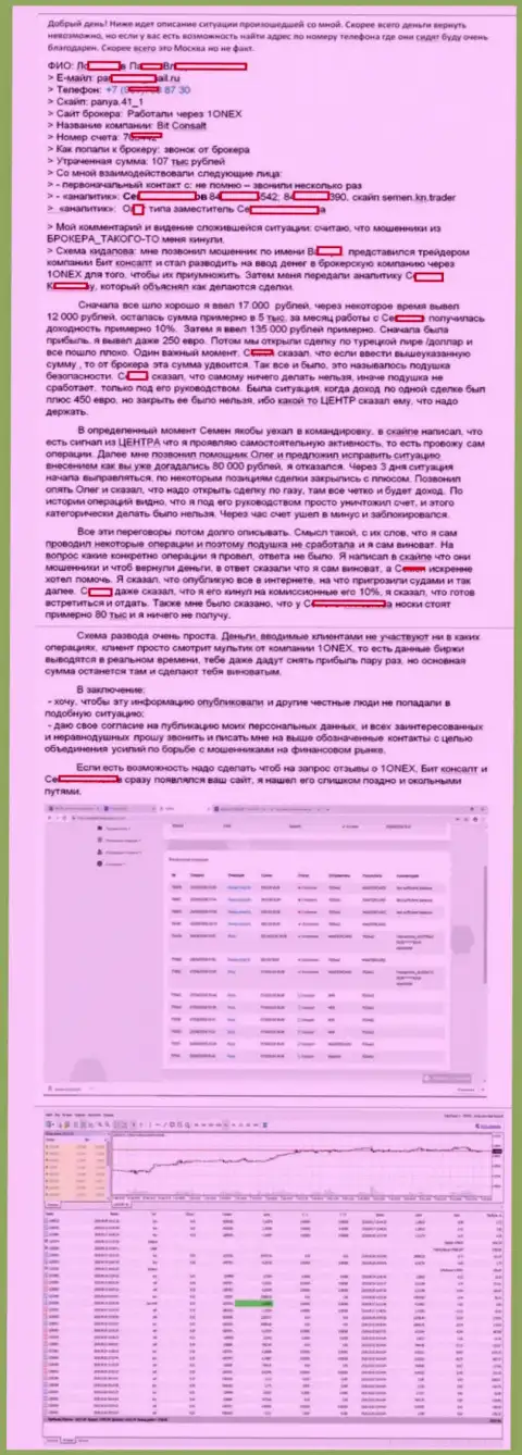 Развернутая история обмана валютного трейдера аферистами из 1 Онекс на 107 тыс. российских рублей