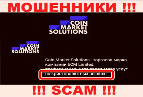 С компанией Coin Market Solutions связываться не надо, их вид деятельности Крипто торговля - это капкан