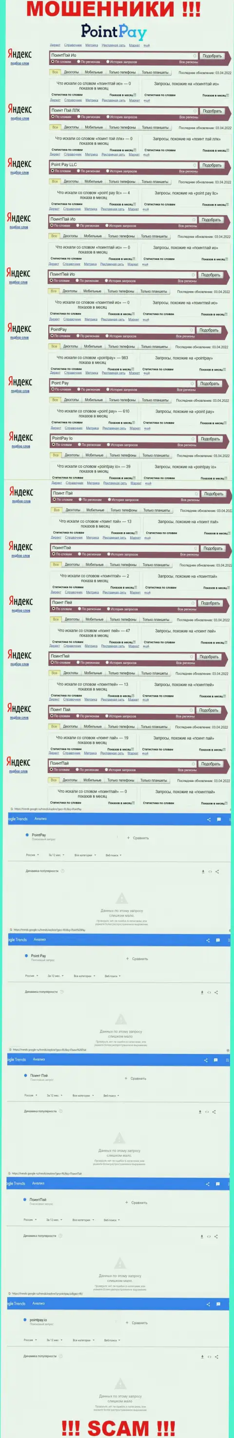 Детальный анализ количества онлайн запросов в поисковиках интернет сети по мошенникам PointPay