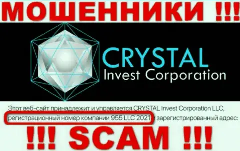 Номер регистрации компании Crystal Invest, возможно, что ненастоящий - 955 LLC 2021