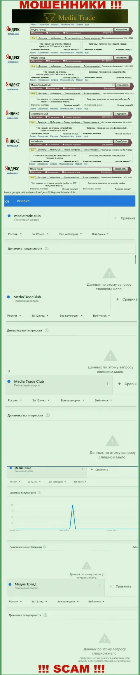 Статистические показатели поисков инфы о internet ворах МедиаТрейд