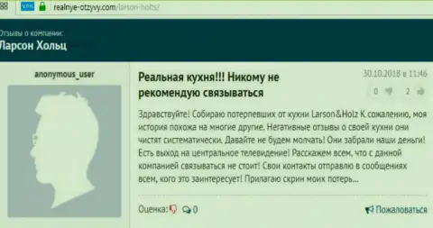 Совместно сотрудничать с Форекс дилинговой конторой Larson-Holz рискованно, так говорит создатель этого реального отзыва