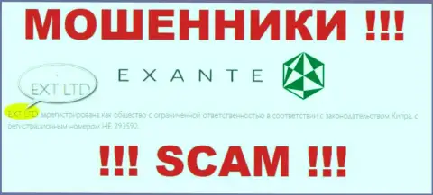 Конторой Эксант Еу руководит XNT LTD - инфа с официального веб-сервиса мошенников