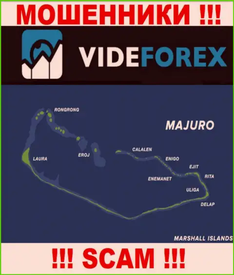 Контора VideForex имеет регистрацию довольно далеко от слитых ими клиентов на территории Majuro, Marshall Islands