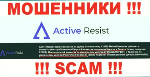 Организация Active Resist незаконно действующая, и регулирующий орган у нее точно такой же обманщик