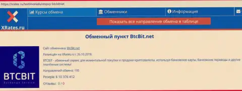 Краткая информационная справка об обменном пункте BTCBit на web-площадке XRates Ru