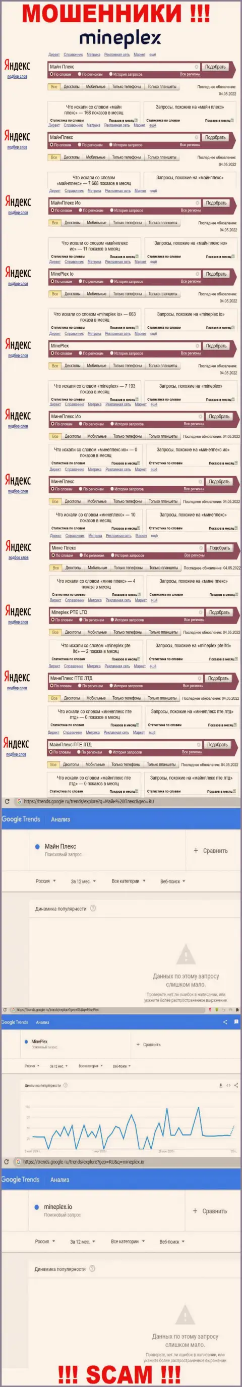 Количество онлайн-запросов посетителями глобальной сети материала о аферистах Майн Плекс