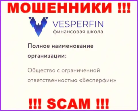 Сведения про юр. лицо жуликов ВесперФин Ком - ООО Весперфин, не обезопасит Вас от их загребущих рук